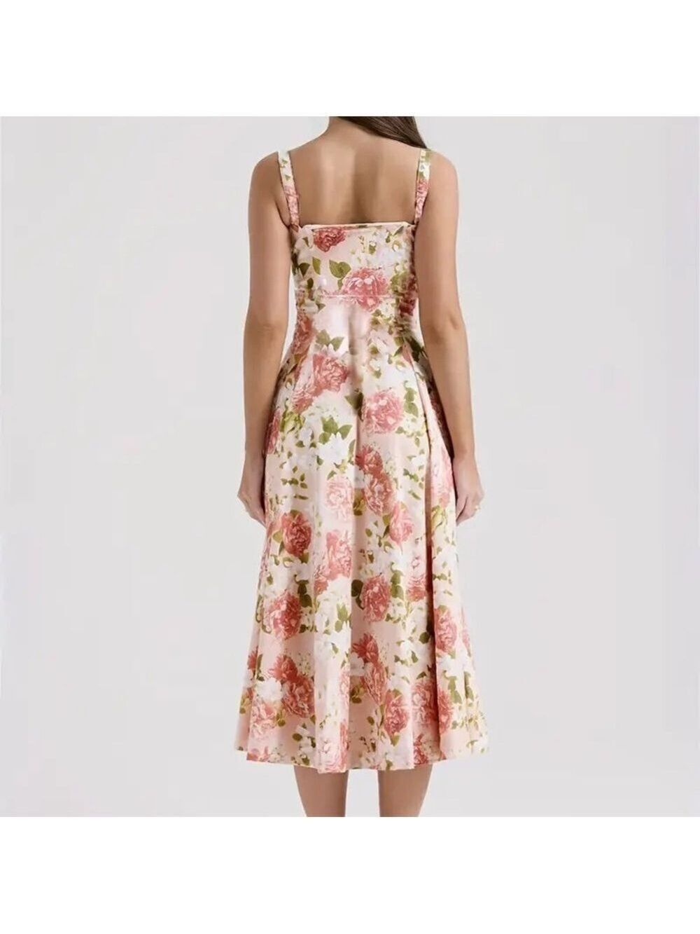 French Floral Midi Dress Spaghetti Strap - Picture 9 of 12